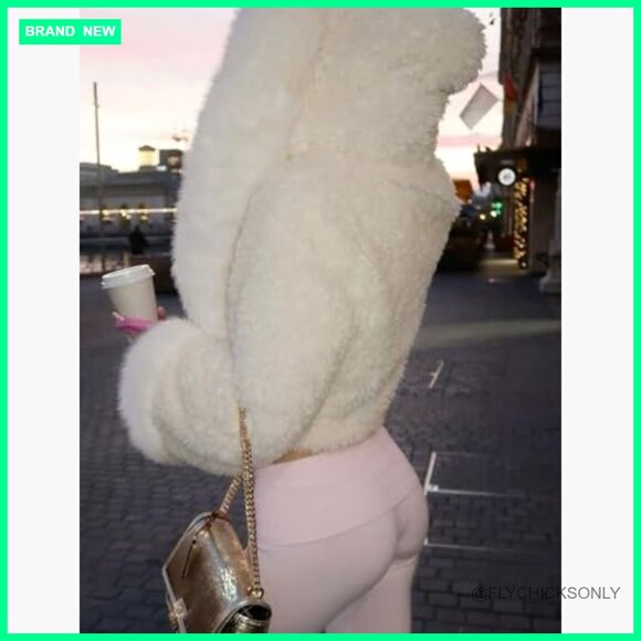 Faux Fur Hooded Cropped Jacket with Pockets Winter Outerwear - Picture 4 of 7